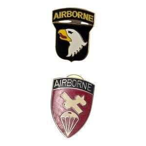 Vintage U.S. Army Airborne Division Pins Set Of 2 With Eagle & Paratrooper Desig